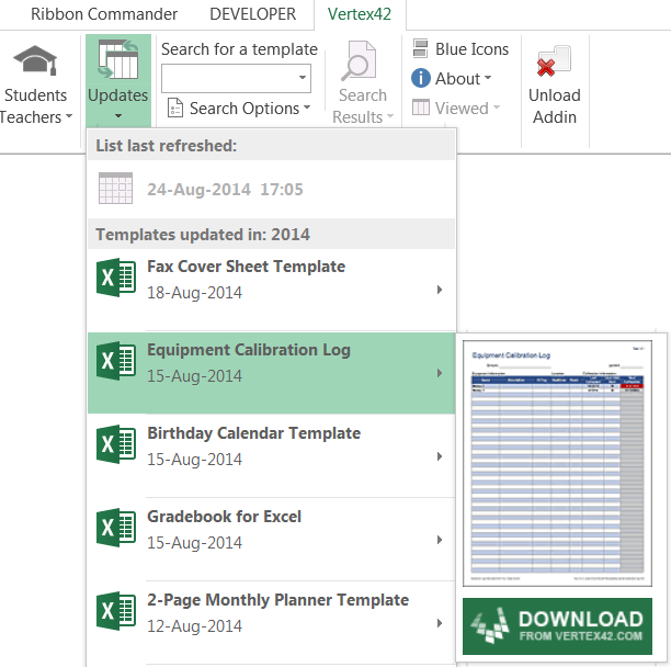 Vertex Excel Templates