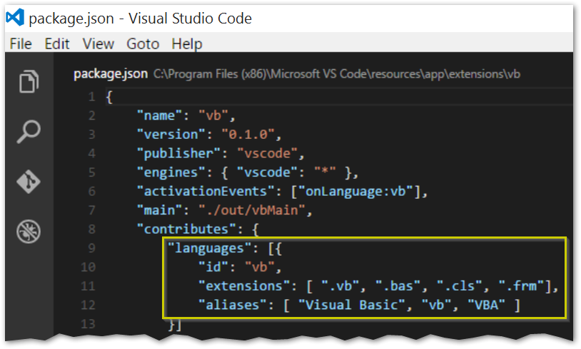 Visual Studio Code VBA settings